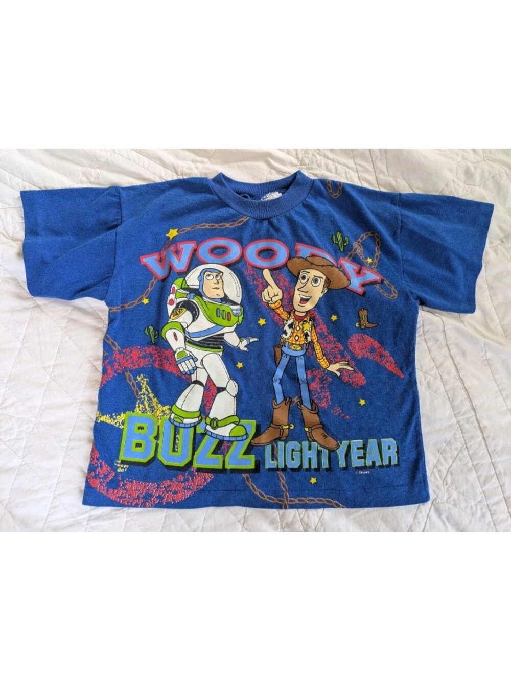 Vintage Toy Story Buzz Woody Promo T Shirt Single Stitch Disney Blue 6x